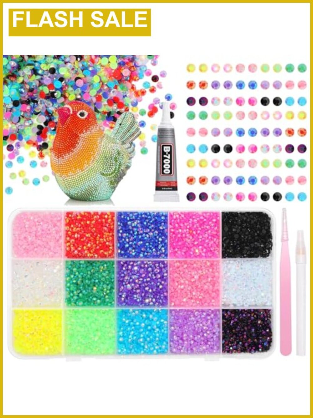 15000Pcs 3mm Resin Rhinestones Bedazzling Kit with Tools